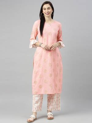 Light-pink printed cotton cotton-kurtis 1