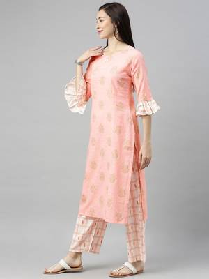 Light-pink printed cotton cotton-kurtis 3