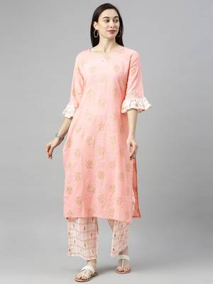 Light-pink printed cotton cotton-kurtis 4