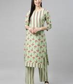 Light-Green Printed Cotton Cotton-Kurtis