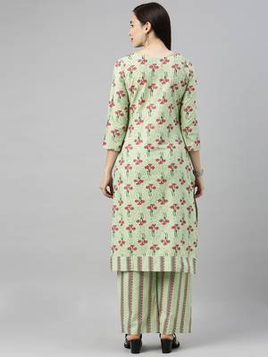 Light-Green Printed Cotton Cotton-Kurtis 2