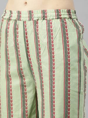 Light-Green Printed Cotton Cotton-Kurtis 5