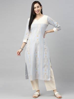 Light-blue printed cotton cotton-kurtis 1