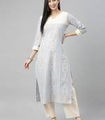 Light-blue printed cotton cotton-kurtis