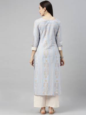 Light-blue printed cotton cotton-kurtis 2
