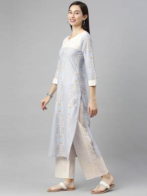 Light-blue printed cotton cotton-kurtis 3