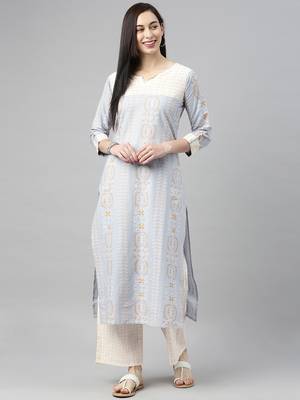 Light-blue printed cotton cotton-kurtis 4