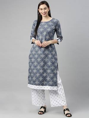 Dark-grey printed cotton cotton-kurtis 1