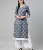Dark-grey printed cotton cotton-kurtis