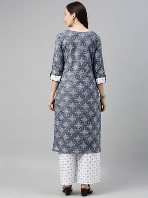 Dark-grey printed cotton cotton-kurtis 2
