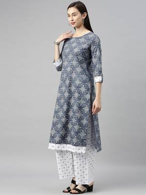 Dark-grey printed cotton cotton-kurtis 3
