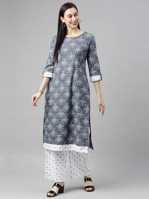 Dark-grey printed cotton cotton-kurtis 4