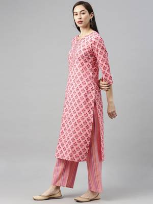 Pink Printed Cotton Cotton-Kurtis 3