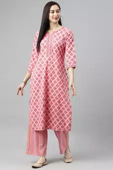 Pink Printed Cotton Cotton-Kurtis