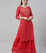 Red Printed Rayon Ethnic-Kurtis