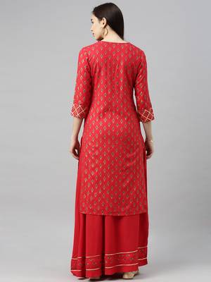 Red Printed Rayon Ethnic-Kurtis 2