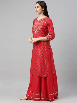 Red Printed Rayon Ethnic-Kurtis 3