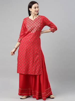 Red Printed Rayon Ethnic-Kurtis 4