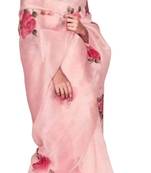 Baby pink printed organza saree with blouse