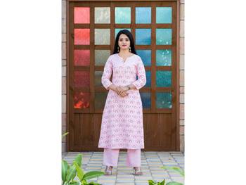 Baby-pink screen print rayon salwar 1
