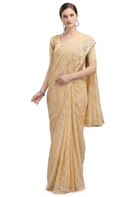 Beige woven silk saree with blouse 1