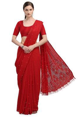 Red woven silk saree with blouse 1