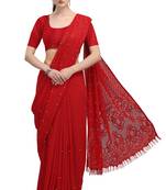 Red woven silk saree with blouse