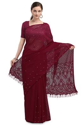 Maroon woven silk saree with blouse 1