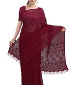 Maroon woven silk saree with blouse