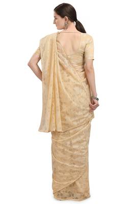 Beige woven silk saree with blouse 4