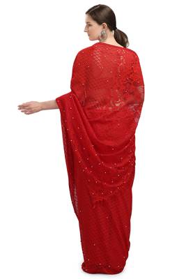 Red woven silk saree with blouse 4