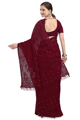 Maroon woven silk saree with blouse 4
