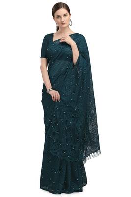 Green woven silk saree with blouse 1