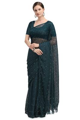 Green woven silk saree with blouse 1