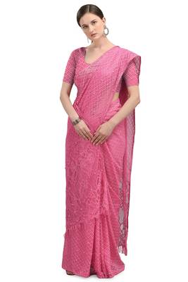 Pink woven silk saree with blouse 1