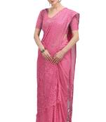 Pink woven silk saree with blouse