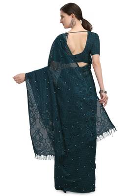 Green woven silk saree with blouse 4