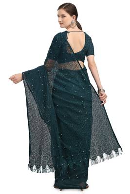 Green woven silk saree with blouse 4