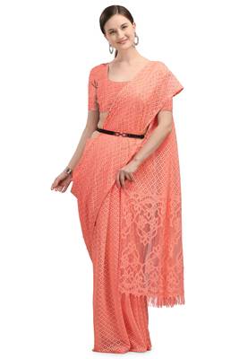 Peach woven silk saree with blouse 1