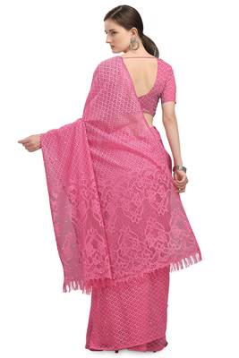 Pink woven silk saree with blouse 4