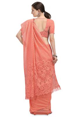 Peach woven silk saree with blouse 4