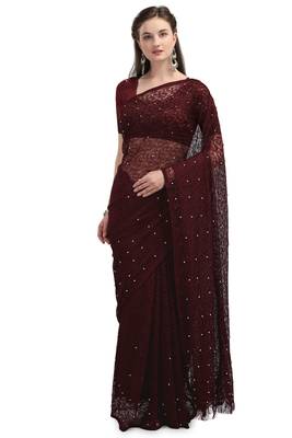 Wine woven silk saree with blouse 1