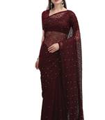 Wine woven silk saree with blouse