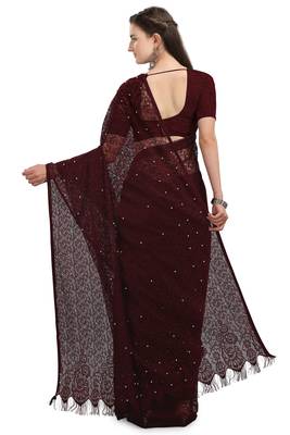 Wine woven silk saree with blouse 4