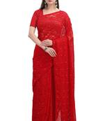 Red woven silk saree with blouse