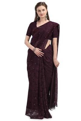 Wine woven silk saree with blouse 1