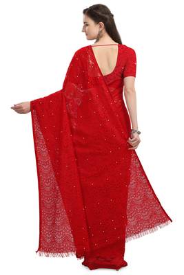 Red woven silk saree with blouse 4