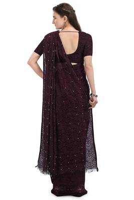 Wine woven silk saree with blouse 4