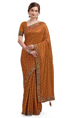 Brown woven silk saree with blouse 1