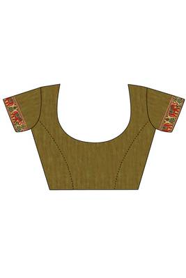 Mustard woven silk saree with blouse 3